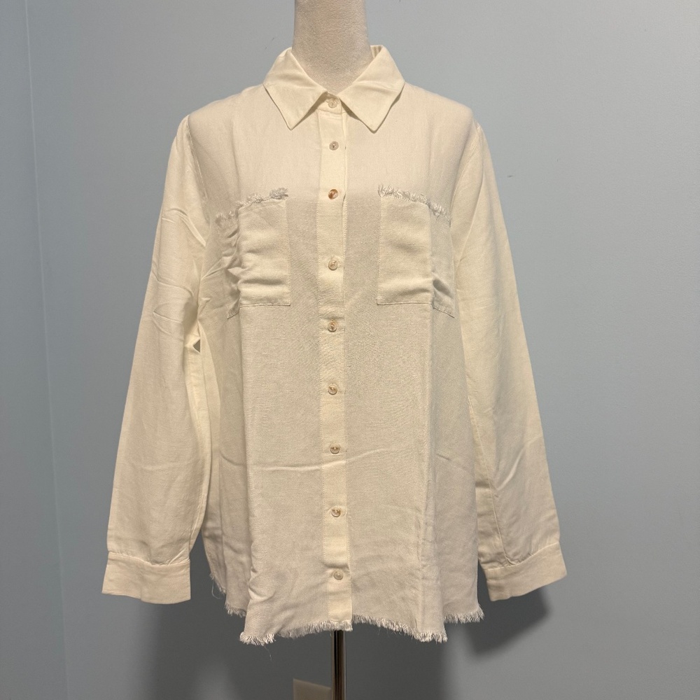 show me your mumu Linen Blend Long Sleeve Button Down White Blouse Size XL